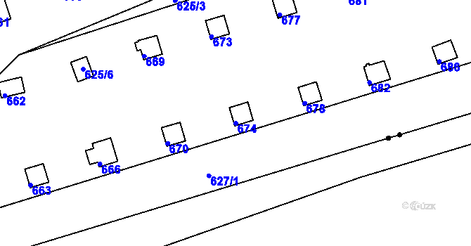 Parcela st. 674 v KÚ Drahelice, Katastrální mapa