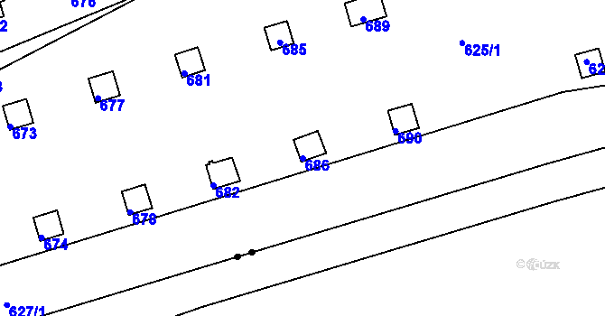 Parcela st. 686 v KÚ Drahelice, Katastrální mapa