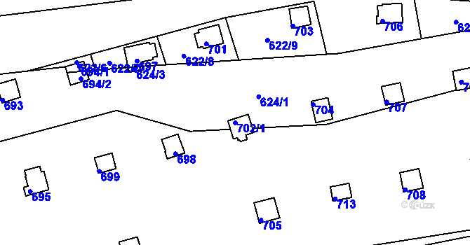 Parcela st. 702/1 v KÚ Drahelice, Katastrální mapa