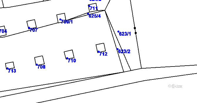 Parcela st. 712 v KÚ Drahelice, Katastrální mapa