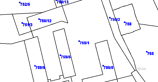 Parcela st. 759/1 v KÚ Drahelice, Katastrální mapa