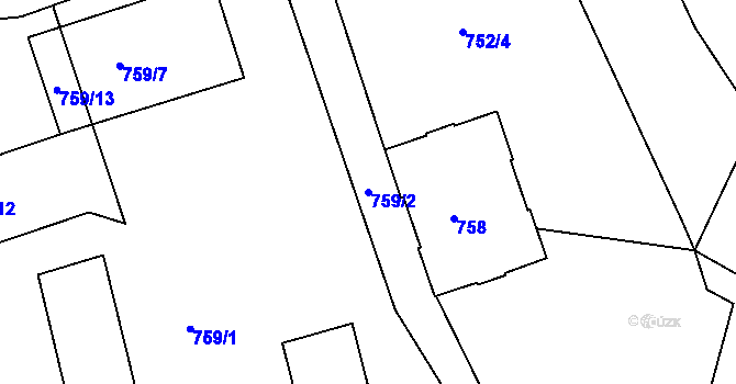 Parcela st. 759/2 v KÚ Drahelice, Katastrální mapa