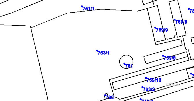 Parcela st. 763/1 v KÚ Drahelice, Katastrální mapa