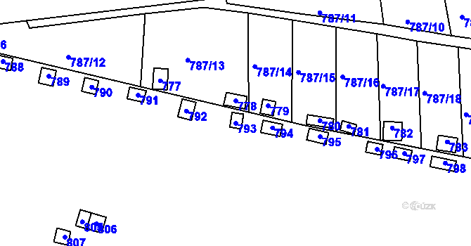 Parcela st. 793 v KÚ Drahelice, Katastrální mapa