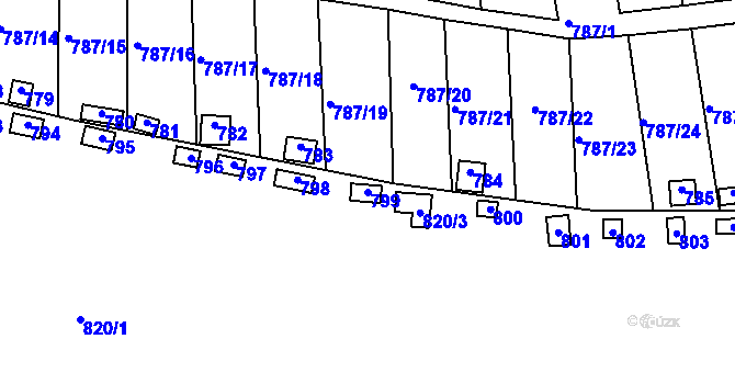 Parcela st. 799 v KÚ Drahelice, Katastrální mapa