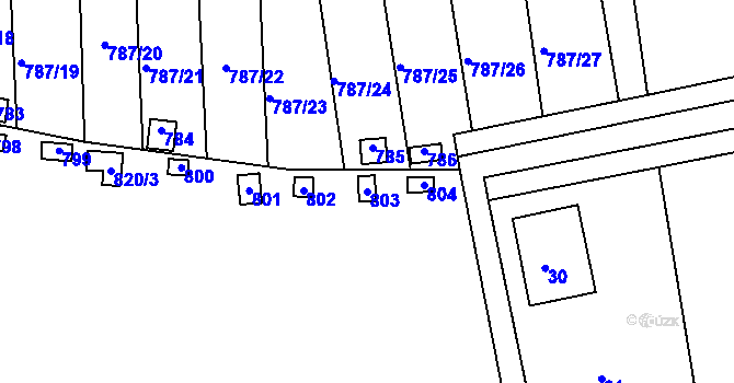 Parcela st. 803 v KÚ Drahelice, Katastrální mapa
