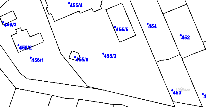 Parcela st. 455/3 v KÚ Drahelice, Katastrální mapa