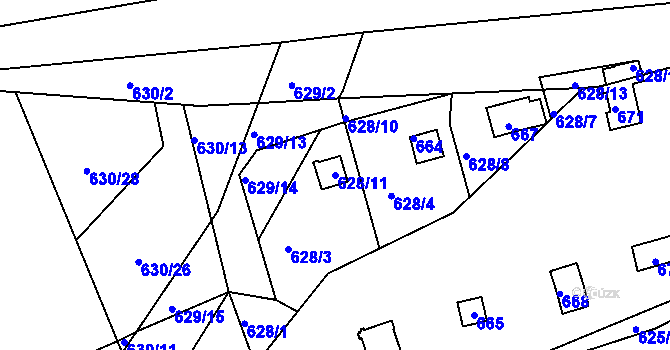 Parcela st. 628/11 v KÚ Drahelice, Katastrální mapa
