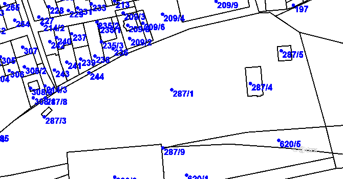 Parcela st. 287/1 v KÚ Drahelice, Katastrální mapa