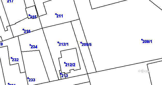 Parcela st. 209/5 v KÚ Drahelice, Katastrální mapa