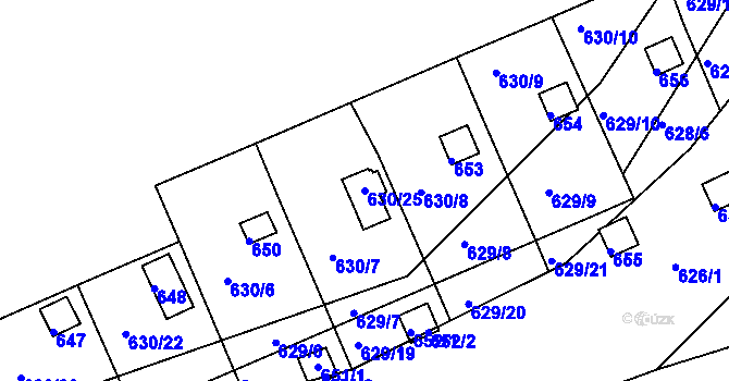 Parcela st. 630/25 v KÚ Drahelice, Katastrální mapa