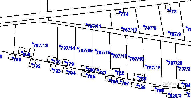 Parcela st. 787/16 v KÚ Drahelice, Katastrální mapa