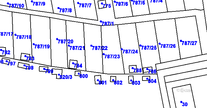 Parcela st. 787/23 v KÚ Drahelice, Katastrální mapa