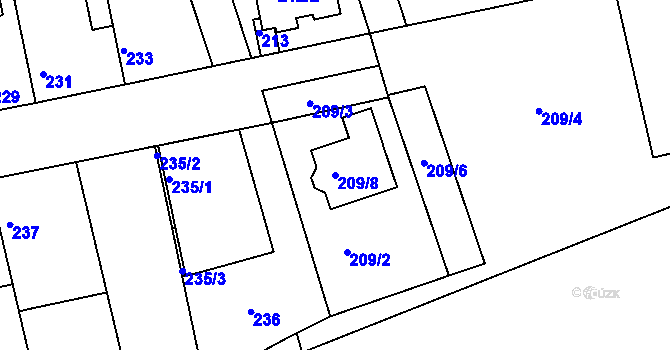 Parcela st. 209/8 v KÚ Drahelice, Katastrální mapa