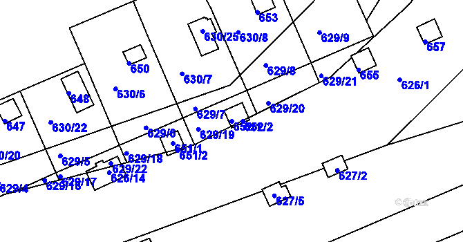 Parcela st. 652/1 v KÚ Drahelice, Katastrální mapa