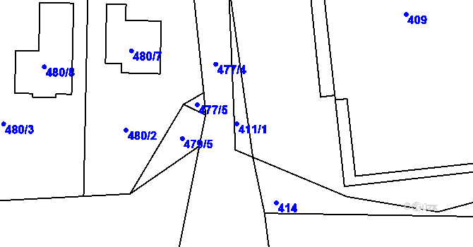Parcela st. 411/1 v KÚ Drahelice, Katastrální mapa