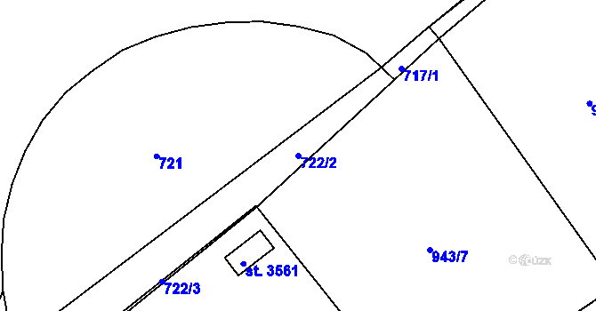 Parcela st. 722/2 v KÚ Drahelice, Katastrální mapa