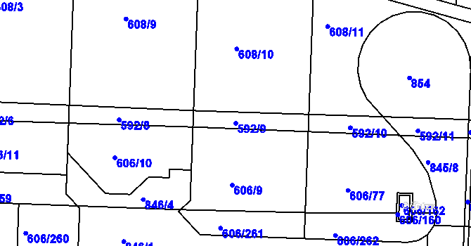 Parcela st. 592/9 v KÚ Drahelice, Katastrální mapa