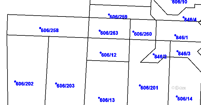 Parcela st. 606/12 v KÚ Drahelice, Katastrální mapa