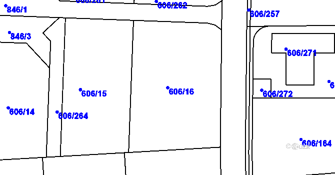 Parcela st. 606/16 v KÚ Drahelice, Katastrální mapa