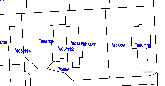 Parcela st. 606/27 v KÚ Drahelice, Katastrální mapa