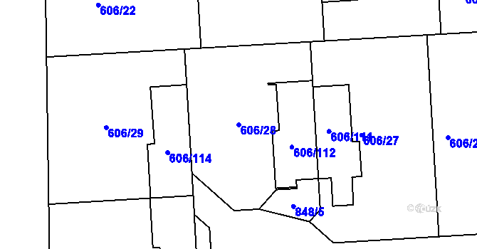 Parcela st. 606/28 v KÚ Drahelice, Katastrální mapa