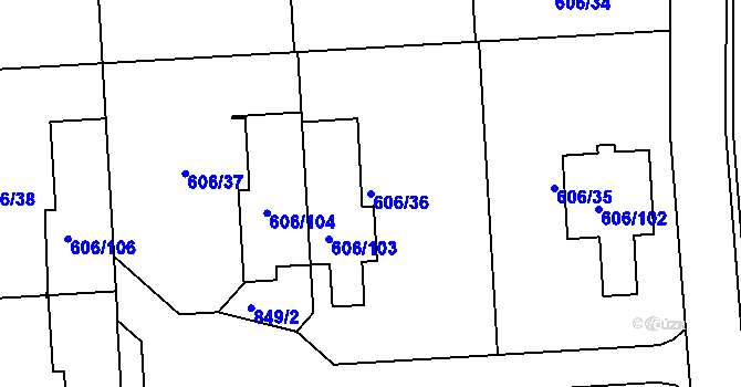 Parcela st. 606/36 v KÚ Drahelice, Katastrální mapa