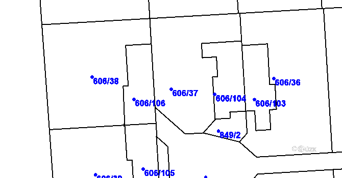 Parcela st. 606/37 v KÚ Drahelice, Katastrální mapa