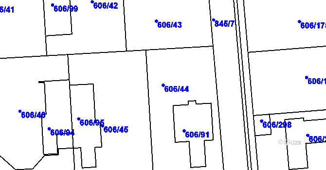 Parcela st. 606/44 v KÚ Drahelice, Katastrální mapa