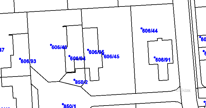 Parcela st. 606/45 v KÚ Drahelice, Katastrální mapa