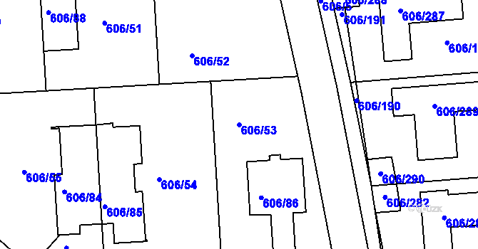 Parcela st. 606/53 v KÚ Drahelice, Katastrální mapa