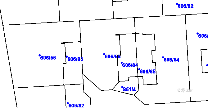 Parcela st. 606/55 v KÚ Drahelice, Katastrální mapa