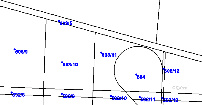 Parcela st. 608/11 v KÚ Drahelice, Katastrální mapa