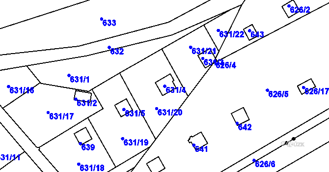 Parcela st. 631/4 v KÚ Drahelice, Katastrální mapa