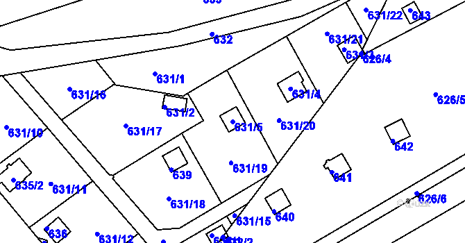 Parcela st. 631/5 v KÚ Drahelice, Katastrální mapa