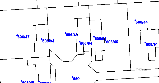 Parcela st. 606/94 v KÚ Drahelice, Katastrální mapa