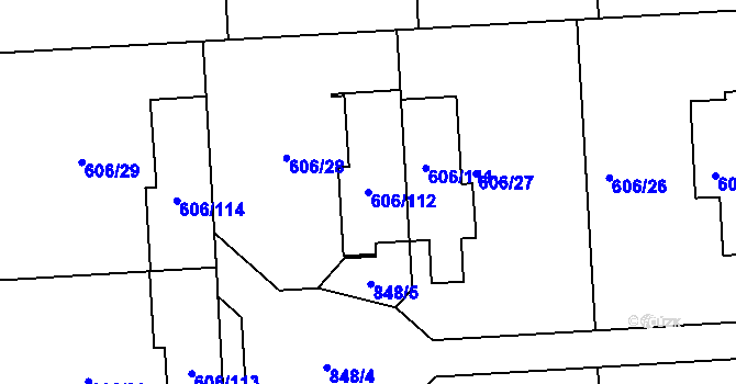 Parcela st. 606/112 v KÚ Drahelice, Katastrální mapa