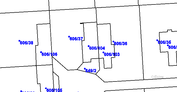 Parcela st. 606/104 v KÚ Drahelice, Katastrální mapa