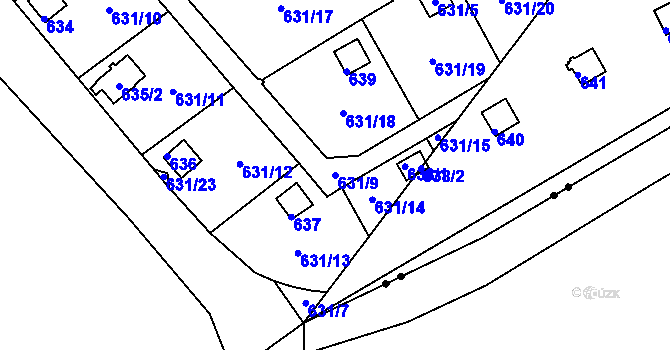 Parcela st. 631/9 v KÚ Drahelice, Katastrální mapa
