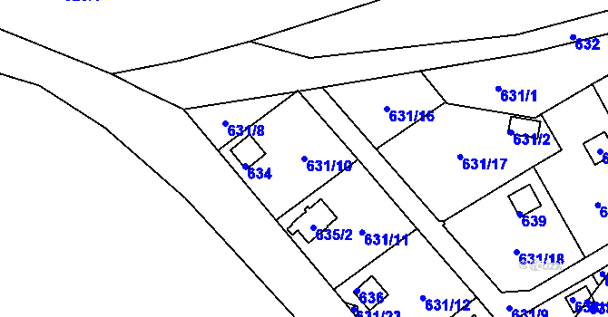 Parcela st. 631/10 v KÚ Drahelice, Katastrální mapa