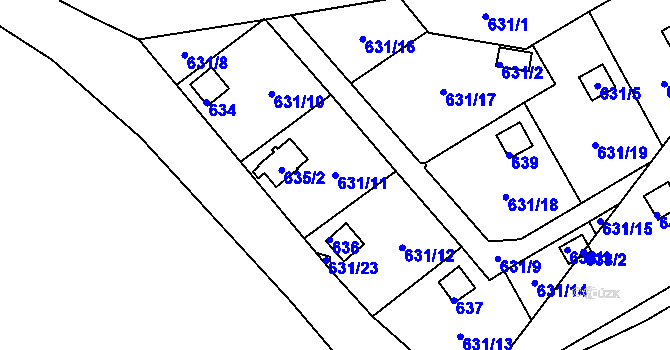 Parcela st. 631/11 v KÚ Drahelice, Katastrální mapa