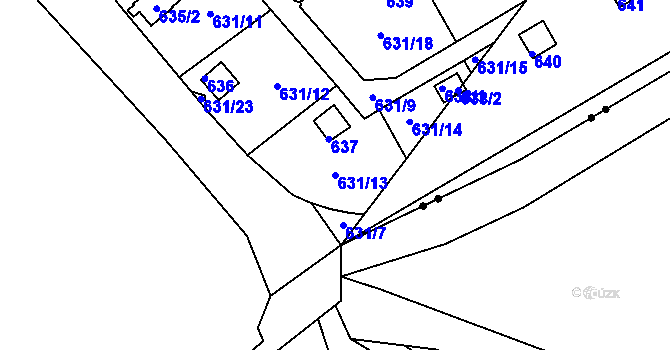 Parcela st. 631/13 v KÚ Drahelice, Katastrální mapa