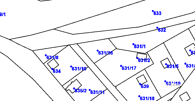 Parcela st. 631/16 v KÚ Drahelice, Katastrální mapa