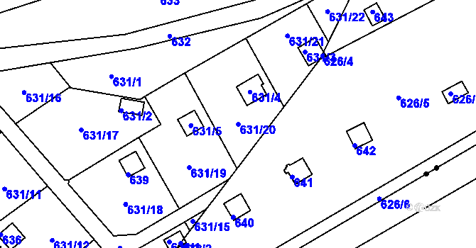 Parcela st. 631/20 v KÚ Drahelice, Katastrální mapa