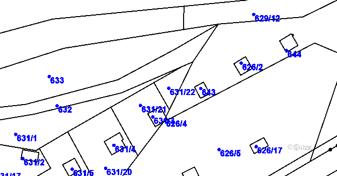 Parcela st. 631/22 v KÚ Drahelice, Katastrální mapa