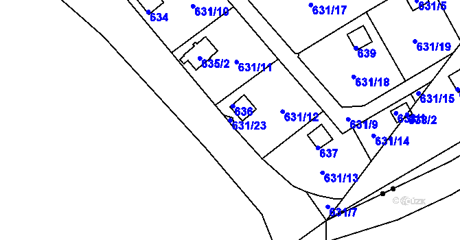 Parcela st. 631/23 v KÚ Drahelice, Katastrální mapa