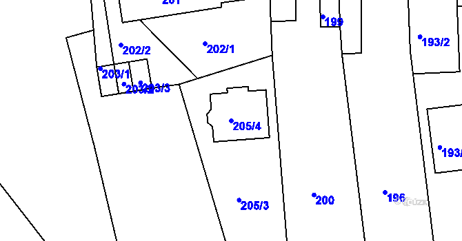 Parcela st. 205/4 v KÚ Drahelice, Katastrální mapa