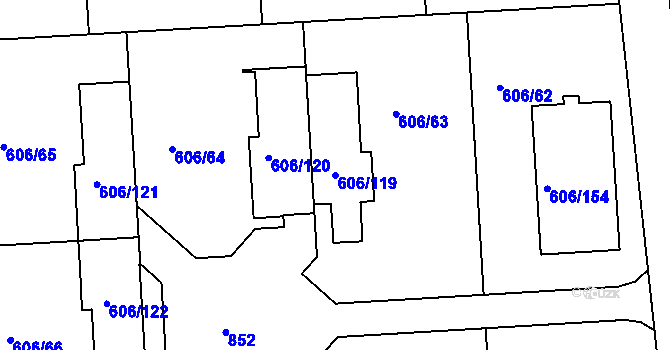 Parcela st. 606/119 v KÚ Drahelice, Katastrální mapa