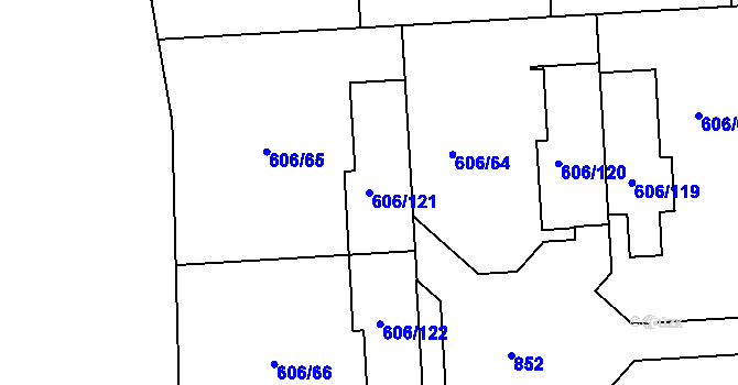 Parcela st. 606/121 v KÚ Drahelice, Katastrální mapa