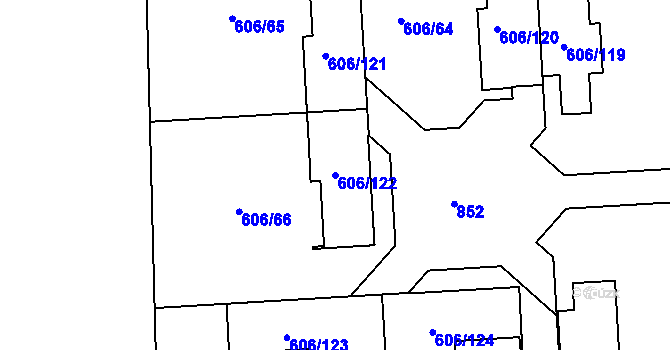 Parcela st. 606/122 v KÚ Drahelice, Katastrální mapa